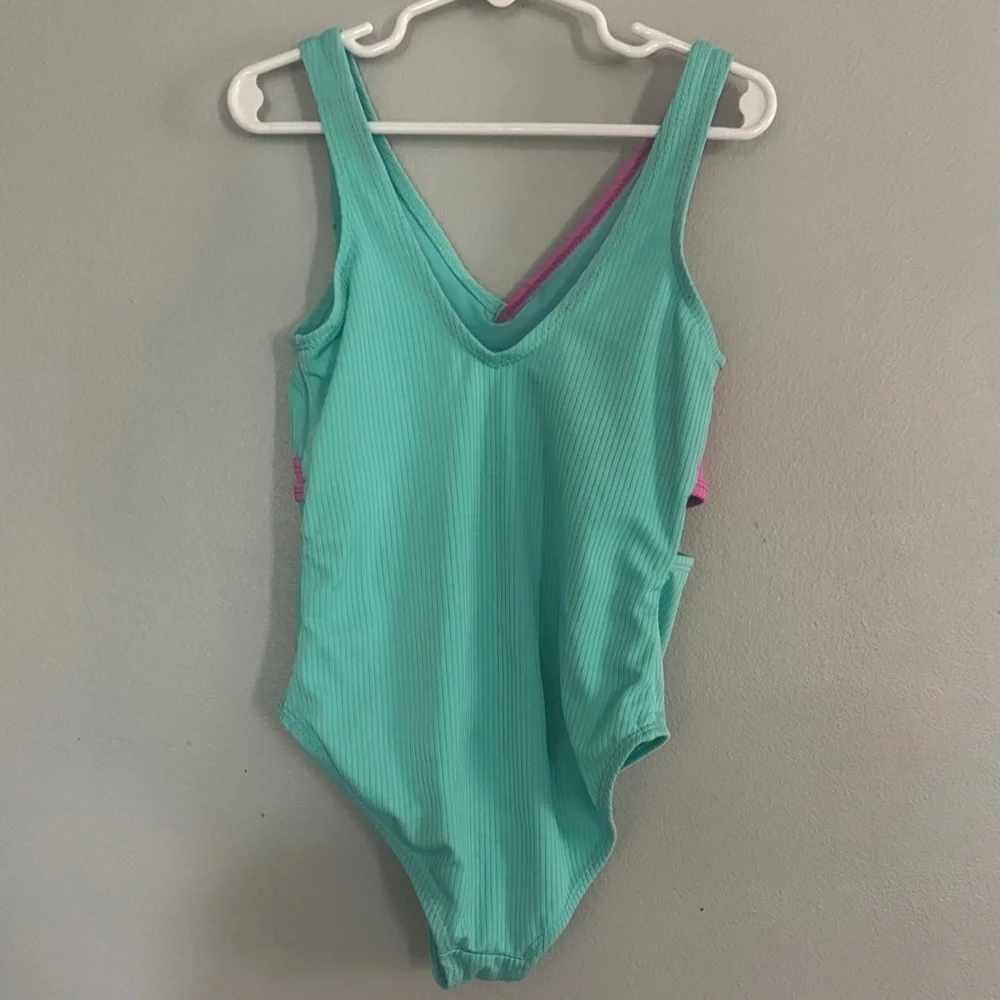 Justice Vibrant Pink and Teal One-Piece Swimsuit